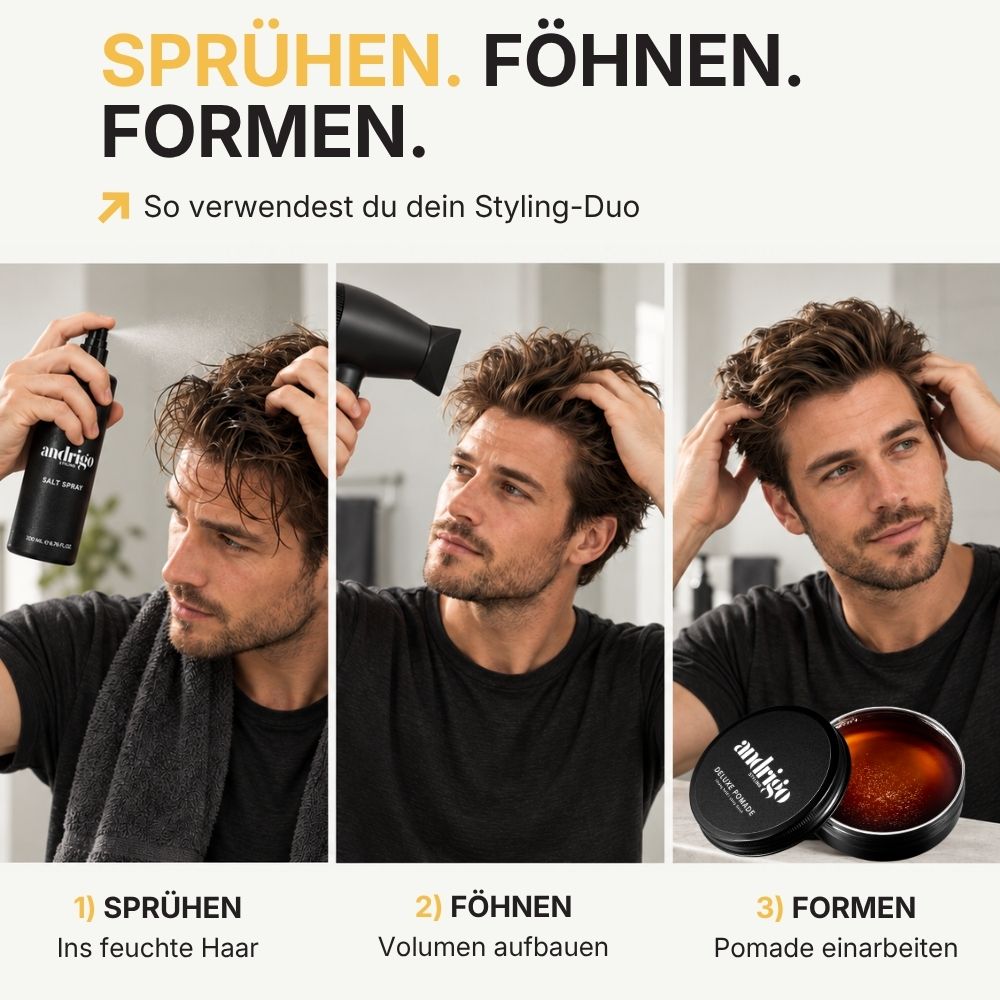 ANDRIGO Styling-Set – Salt Spray & Pomade, Clay oder Paste