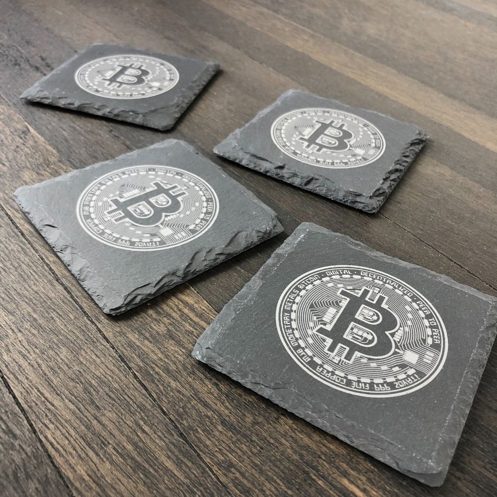 Bitcoin Untersetzer aus Schiefer