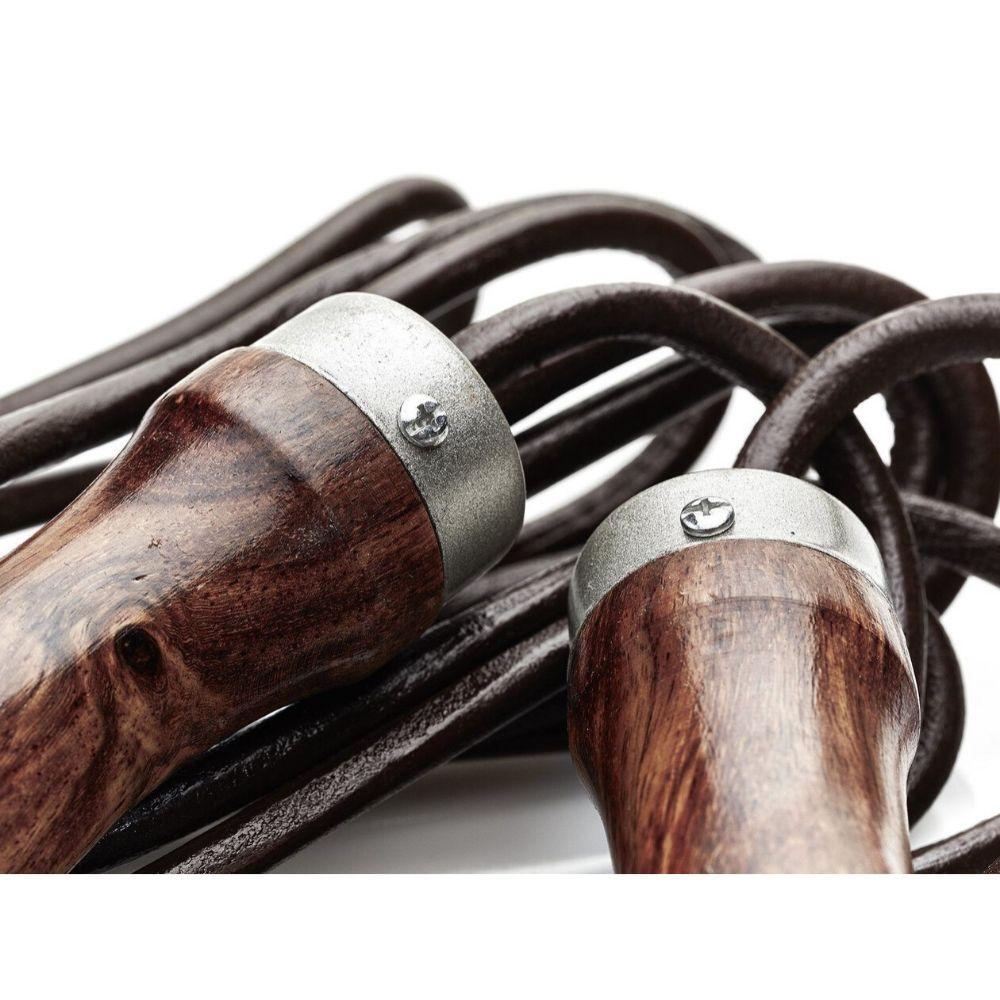 RETRO Heritage - Braunes Leder-Springseil mit Holzgriffen