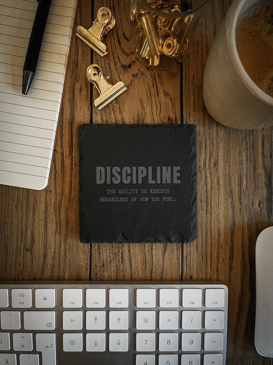 Motivation Untersetzer aus Schiefer DISCIPLINE