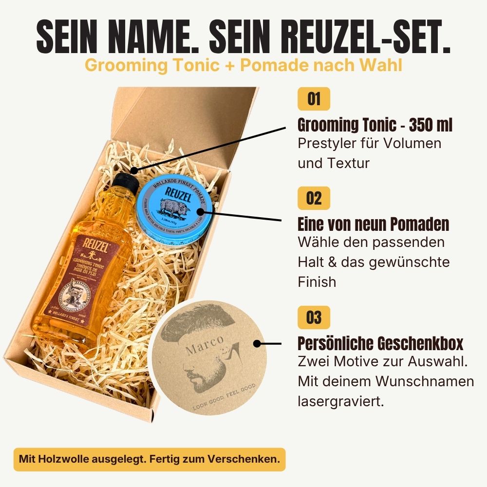 Reuzel Geschenkset personalisiert – Grooming Tonic & Pomade nach Wahl