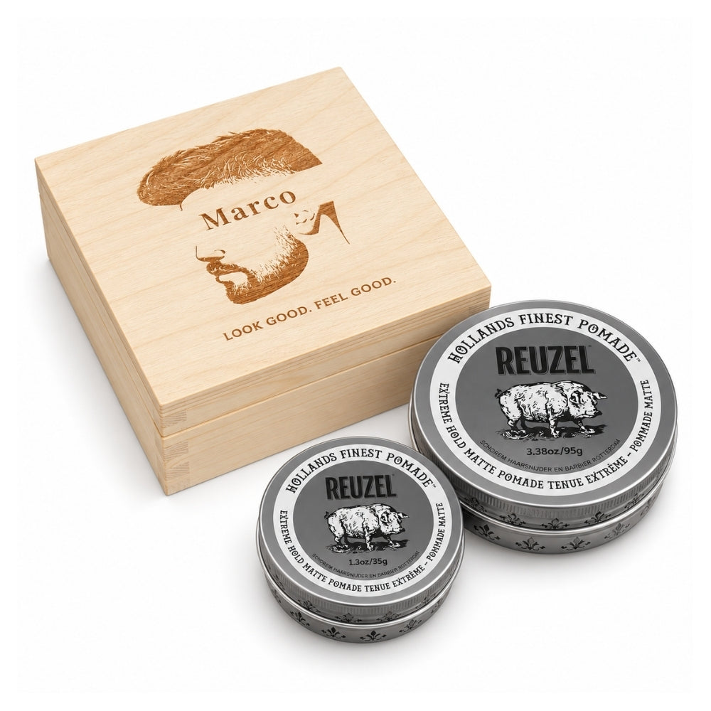 Reuzel Pomaden-Geschenkset in personalisierter Holzbox - 95 g + 35 g