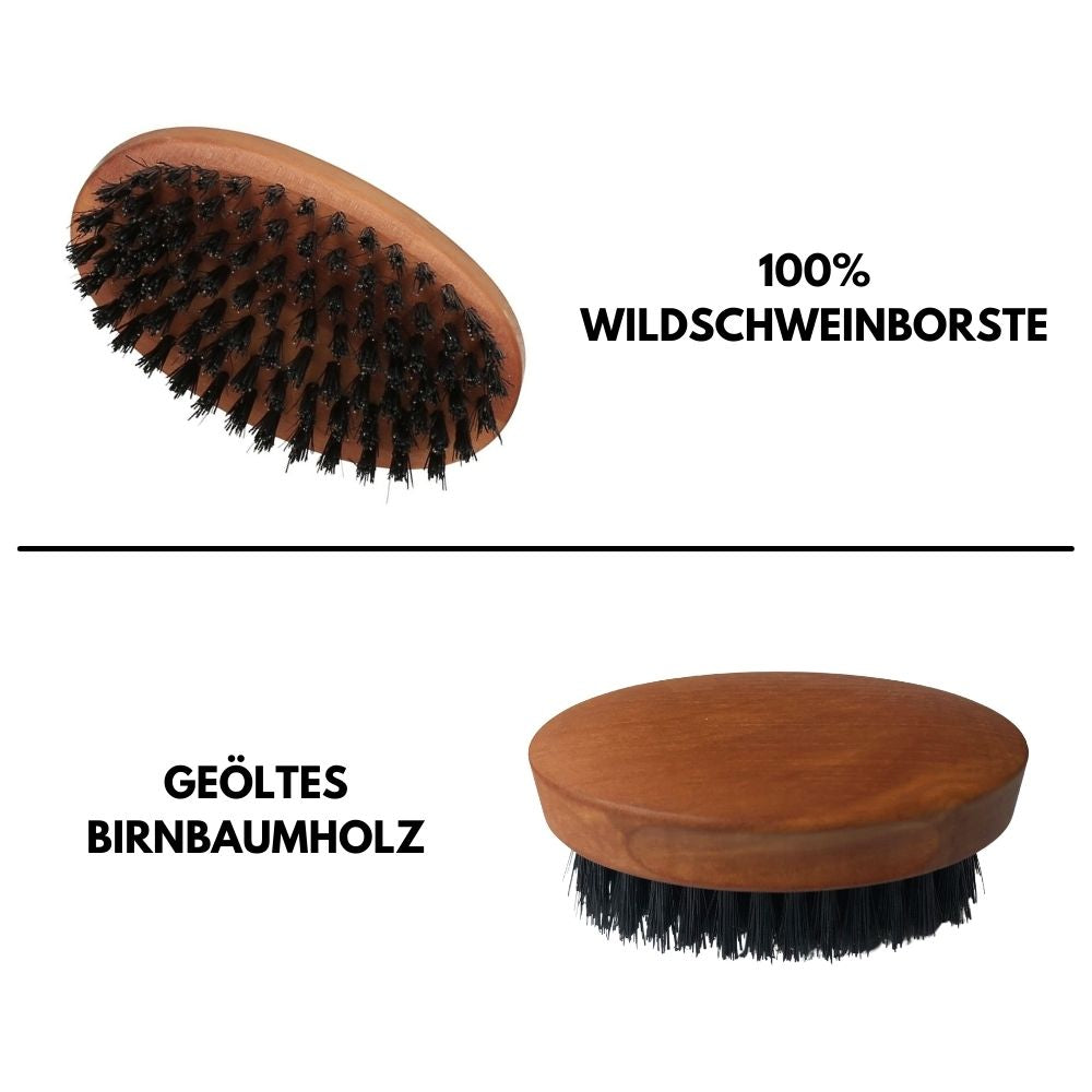Geschenkset Bartpflege - personalisierte Bartbürste + Proraso Bartöl & Bartshampoo Wood & Spice