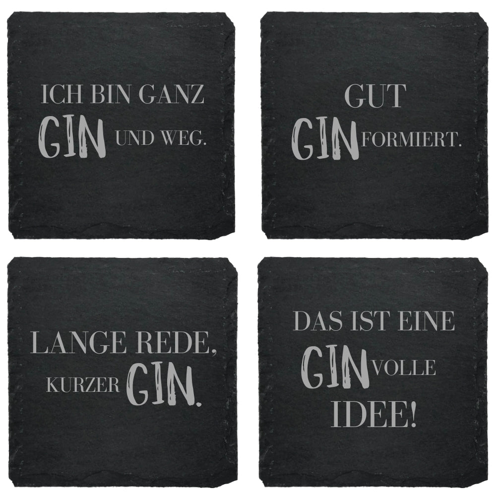 Gin-Untersetzer aus Schiefer mit versch. Motiven - 4er Set