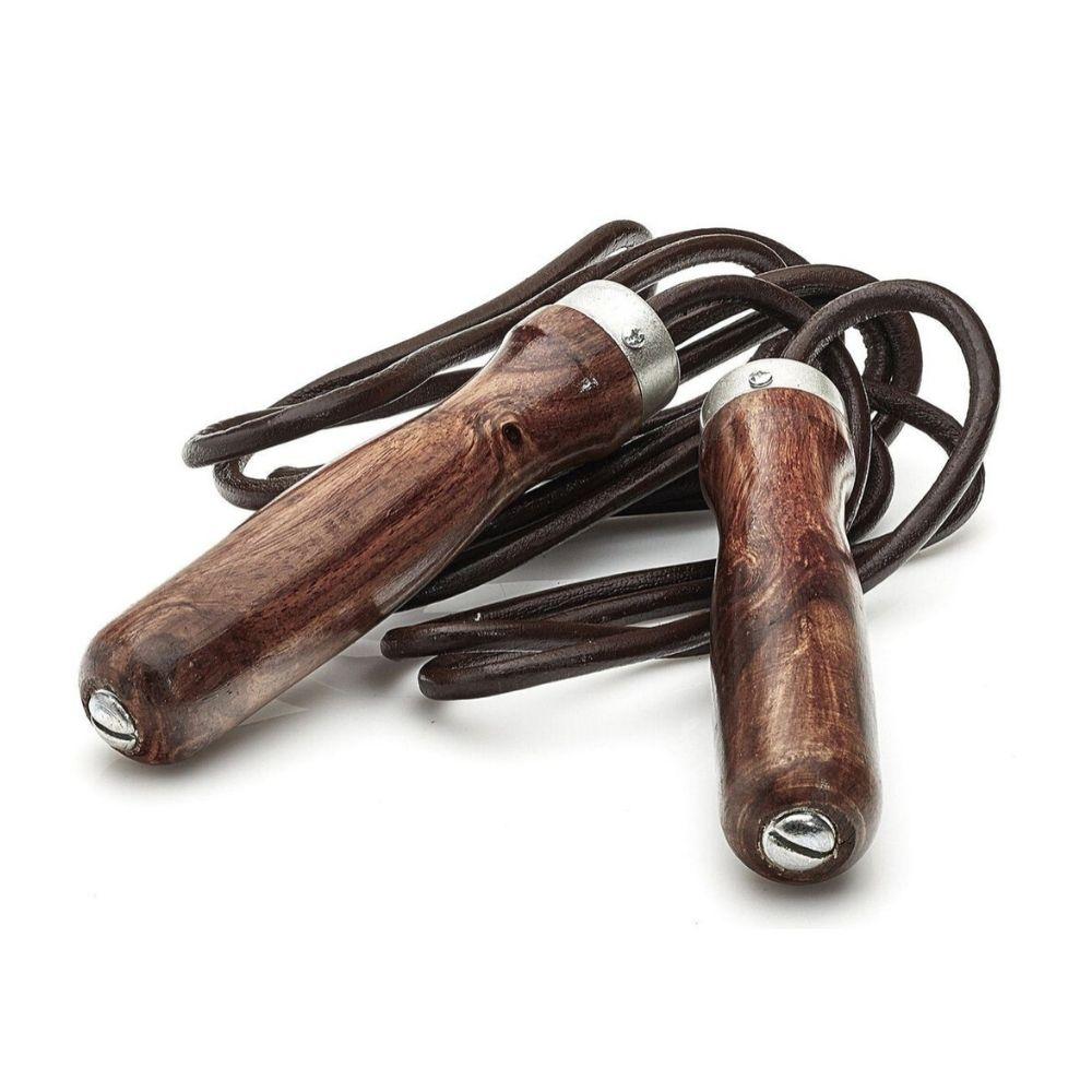 RETRO Heritage - Braunes Leder-Springseil mit Holzgriffen